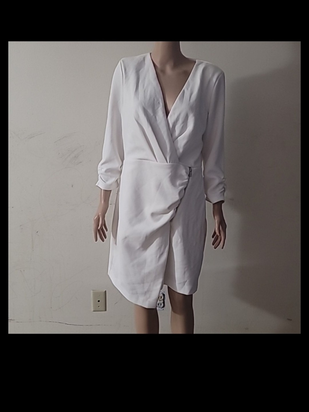 Long Sleeve White Faux-Wrap Dress